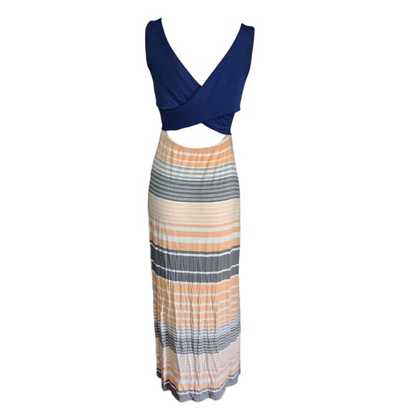 MARKET & SPRUCE Stitch Fix Blue Peach Striped Crossback Maxi Dress Womens MP - Picture 3 of 7